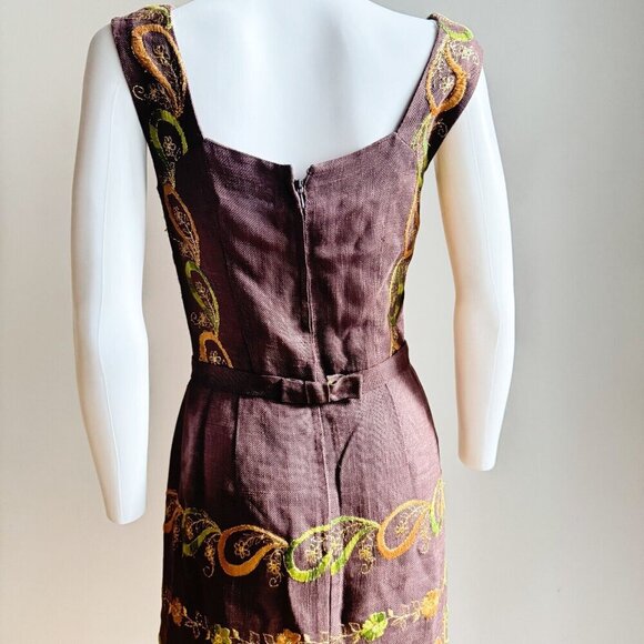 Vintage Waschek Wien Austria Embroidered Sheath Dress S - Picture 6 of 9